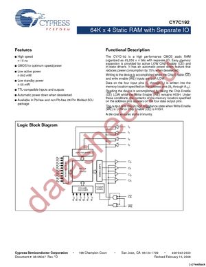 CY7C192-15VXC datasheet  